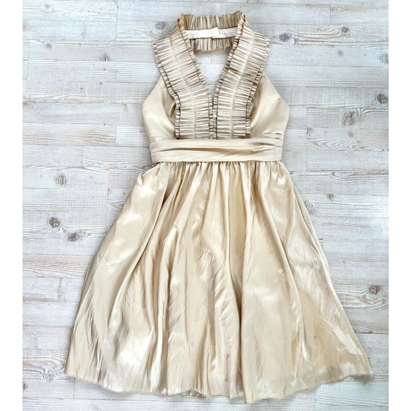 WTOO Watters & Watters Ruffle Halter Cocktail‎ Dress | Champagne Size 12 - Picture 1 of 10